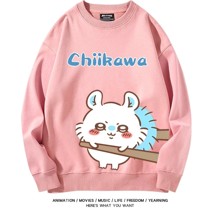 Chiikawa Neck Long-sleeved Men's and Women's Tops