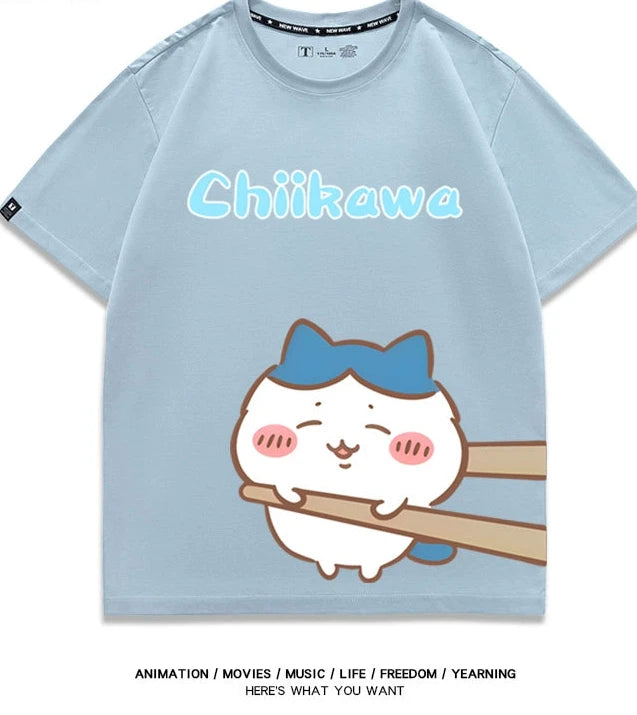 Chiikawa Q version co-branded short-sleeved T-shirt cotton loose men's and women's couple clothes