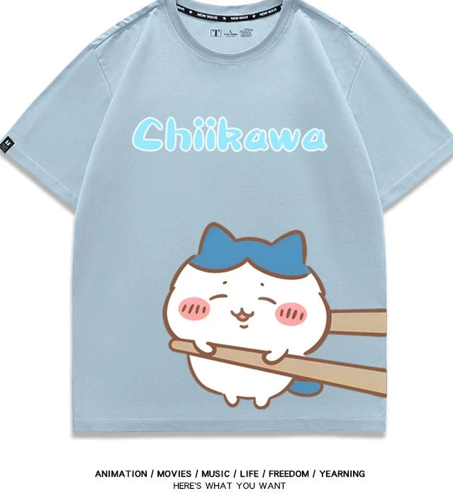 Chiikawa Q version co-branded short-sleeved T-shirt cotton loose men's and women's couple clothes