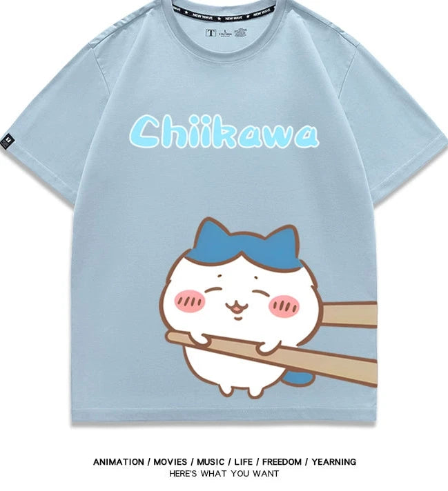 Chiikawa Q version co-branded short-sleeved T-shirt cotton loose men's and women's couple clothes