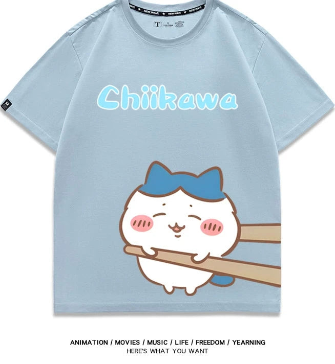 Chiikawa Q version co-branded short-sleeved T-shirt cotton loose men's and women's couple clothes