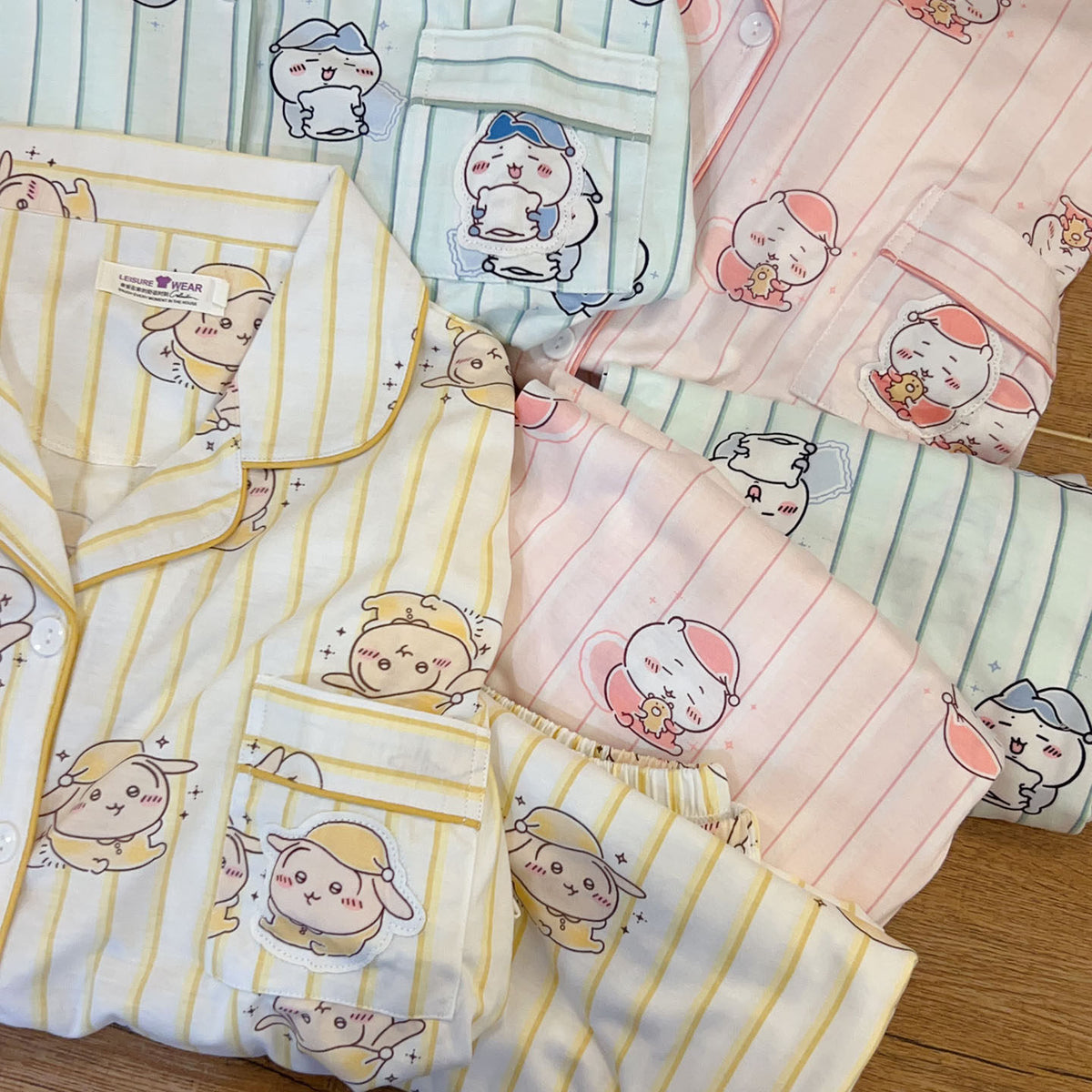 Chiikawa Usagi Hachiware Momonga long-sleeve striped pajamas