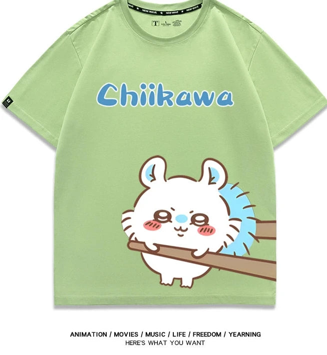 Chiikawa Q version co-branded short-sleeved T-shirt cotton loose men's and women's couple clothes