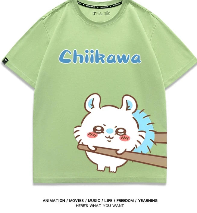 Chiikawa Q version co-branded short-sleeved T-shirt cotton loose men's and women's couple clothes