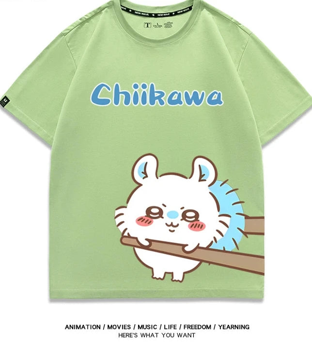 Chiikawa Q version co-branded short-sleeved T-shirt cotton loose men's and women's couple clothes