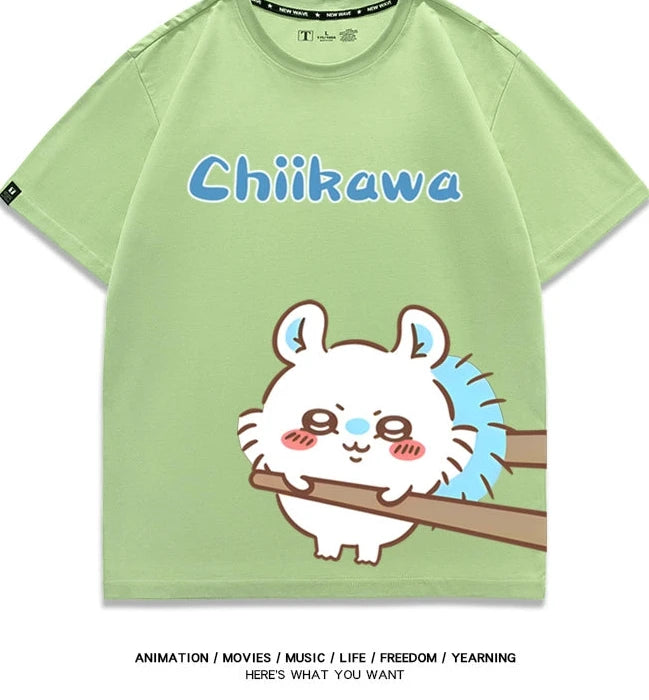 Chiikawa Q version co-branded short-sleeved T-shirt cotton loose men's and women's couple clothes