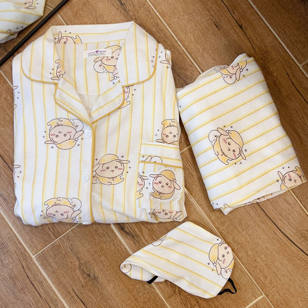 Chiikawa Usagi Hachiware Momonga long-sleeve striped pajamas