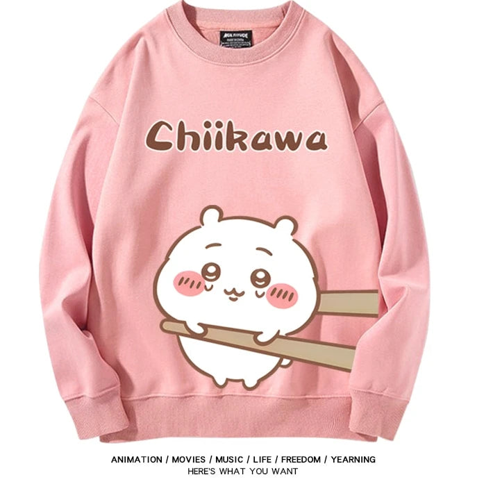 Chiikawa Neck Long-sleeved Men's and Women's Tops