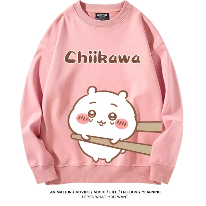 Chiikawa Neck Long-sleeved Men's and Women's Tops