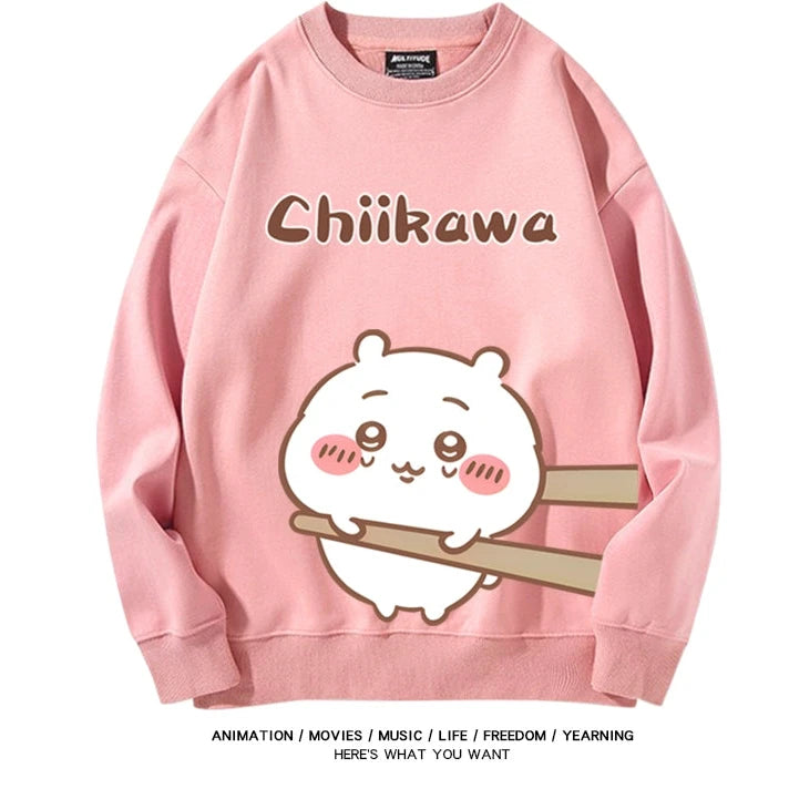 Chiikawa Neck Long-sleeved Men's and Women's Tops