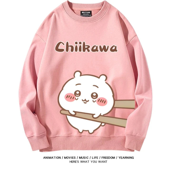 Chiikawa Neck Long-sleeved Men's and Women's Tops