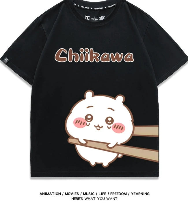 Chiikawa Q version co-branded short-sleeved T-shirt cotton loose men's and women's couple clothes