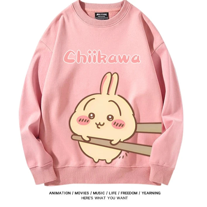 Chiikawa Neck Long-sleeved Men's and Women's Tops