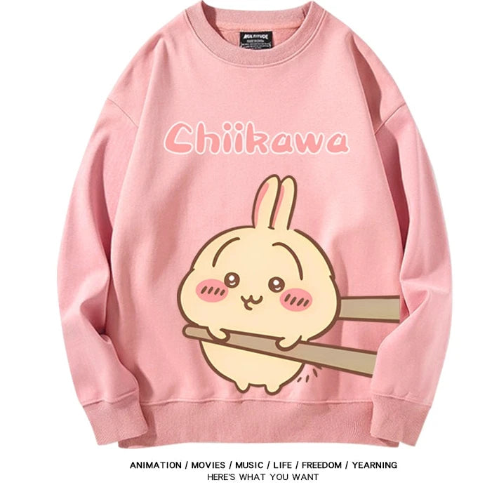 Chiikawa Neck Long-sleeved Men's and Women's Tops