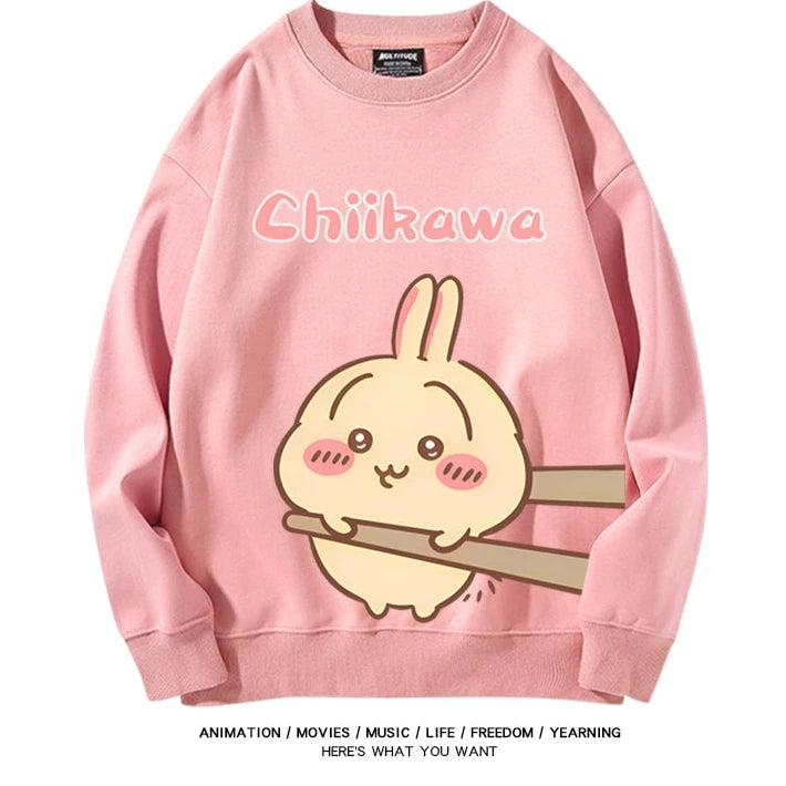 Chiikawa Neck Long-sleeved Men's and Women's Tops