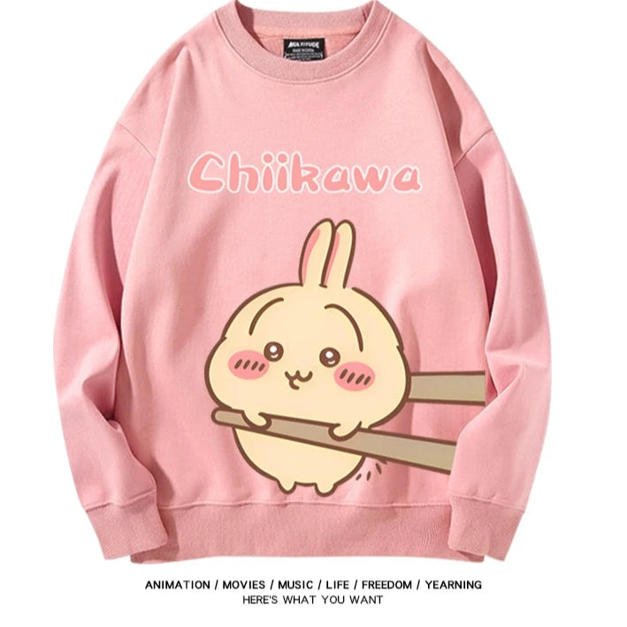 Chiikawa Neck Long-sleeved Men's and Women's Tops