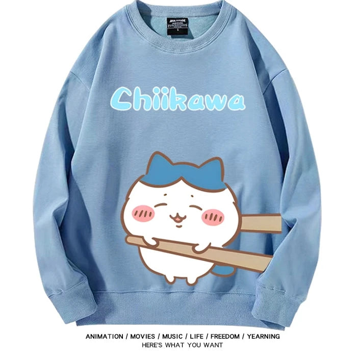 Chiikawa Neck Long-sleeved Men's and Women's Tops