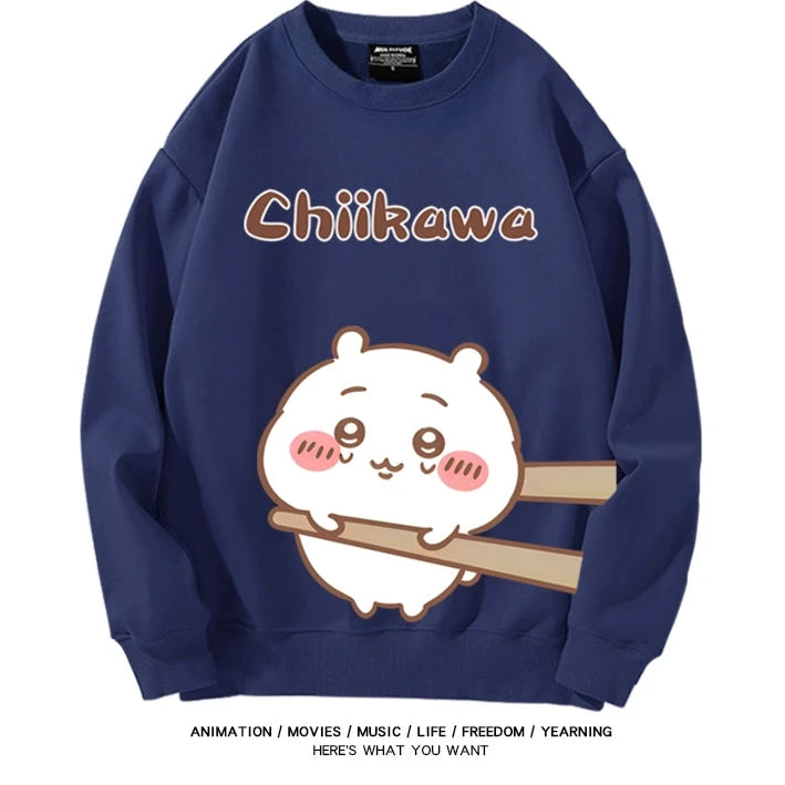 Chiikawa Neck Long-sleeved Men's and Women's Tops