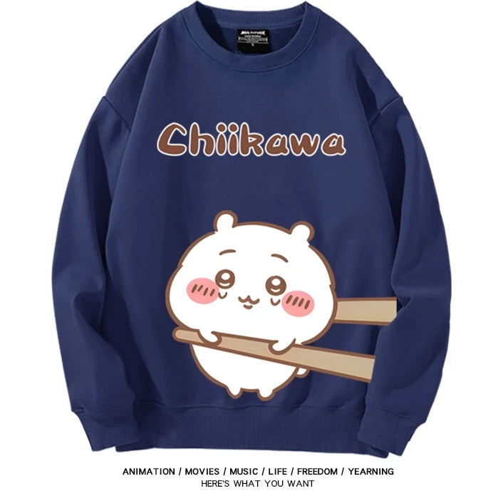 Chiikawa Neck Long-sleeved Men's and Women's Tops