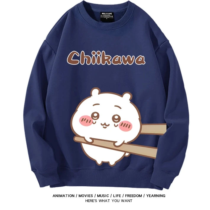 Chiikawa Neck Long-sleeved Men's and Women's Tops