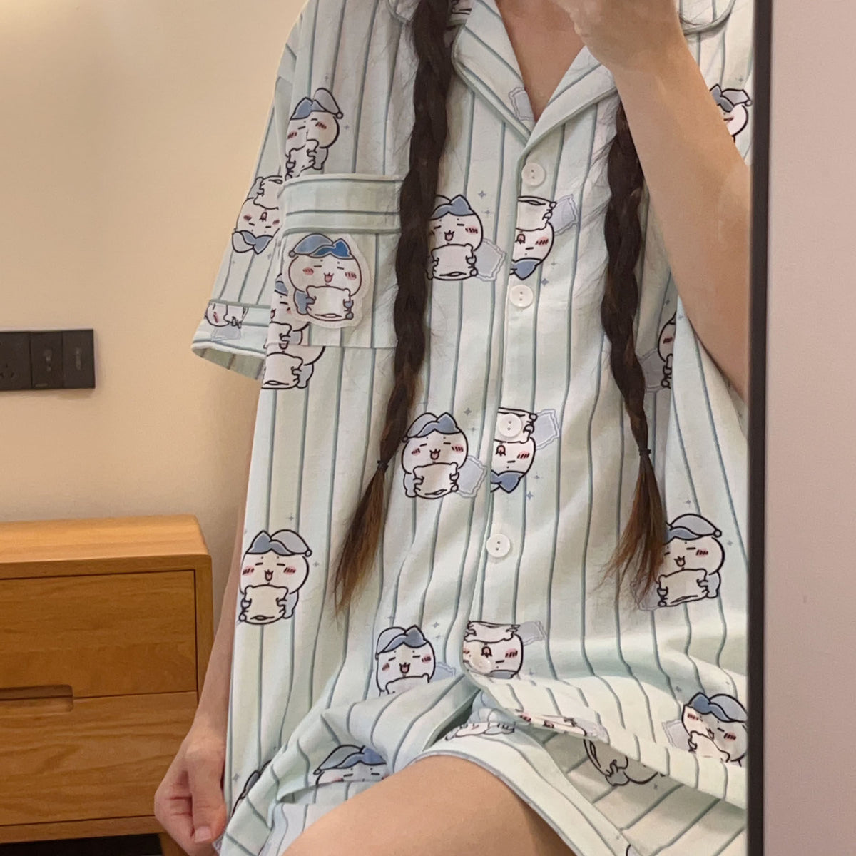 Chiikawa Usagi Hachiware Momonga long-sleeve striped pajamas