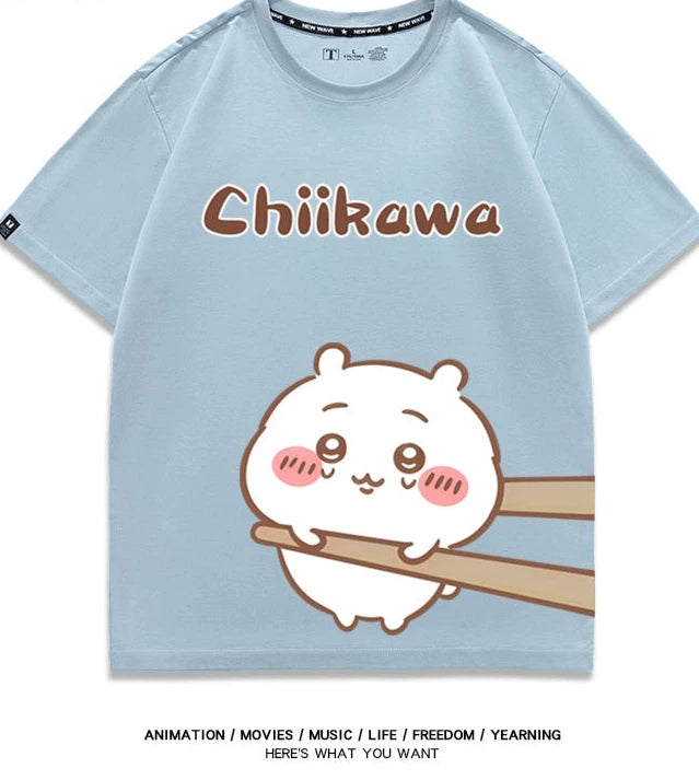 Chiikawa Q version co-branded short-sleeved T-shirt cotton loose men's and women's couple clothes