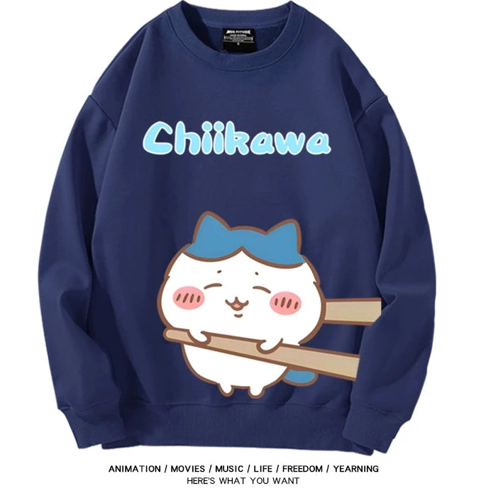 Chiikawa Neck Long-sleeved Men's and Women's Tops