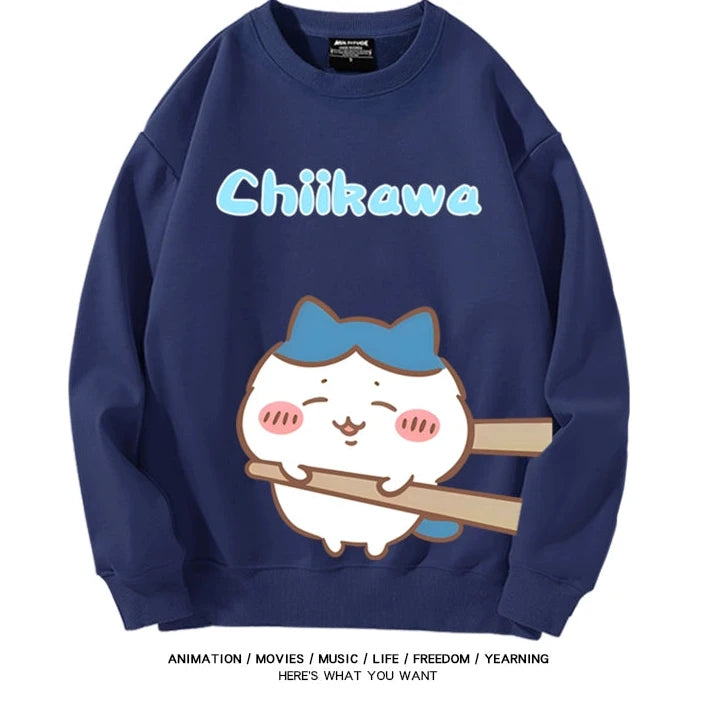 Chiikawa Neck Long-sleeved Men's and Women's Tops