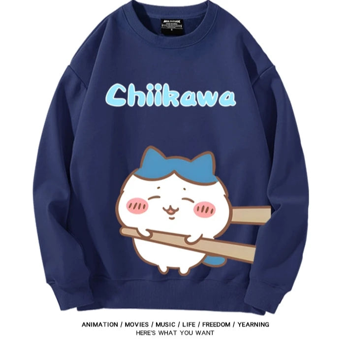 Chiikawa Neck Long-sleeved Men's and Women's Tops