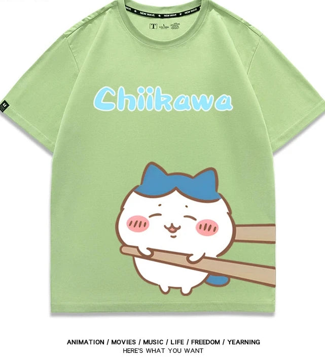 Chiikawa Q version co-branded short-sleeved T-shirt cotton loose men's and women's couple clothes