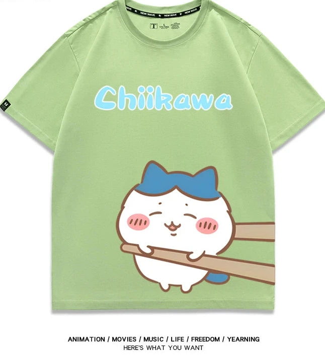 Chiikawa Q version co-branded short-sleeved T-shirt cotton loose men's and women's couple clothes