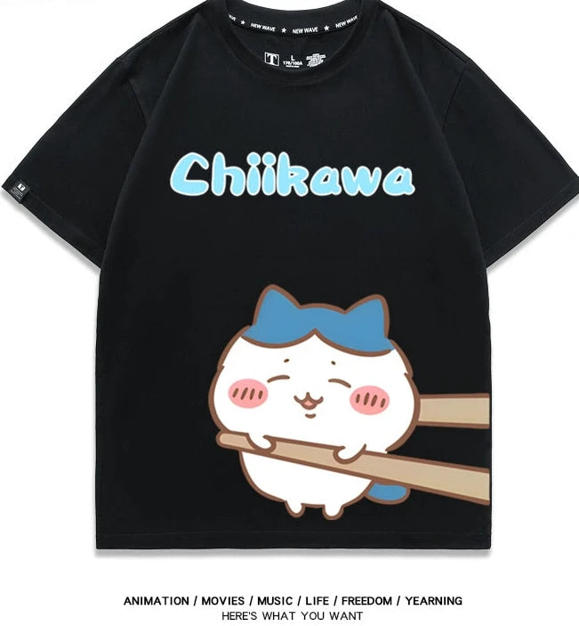 Chiikawa Q version co-branded short-sleeved T-shirt cotton loose men's and women's couple clothes