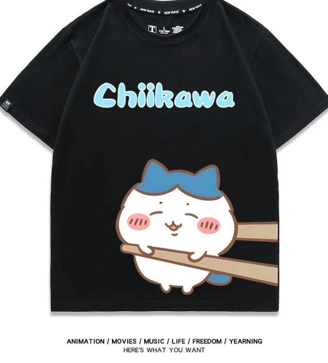 Chiikawa Q version co-branded short-sleeved T-shirt cotton loose men's and women's couple clothes