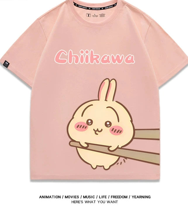 Chiikawa Q version co-branded short-sleeved T-shirt cotton loose men's and women's couple clothes