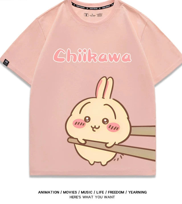 Chiikawa Q version co-branded short-sleeved T-shirt cotton loose men's and women's couple clothes