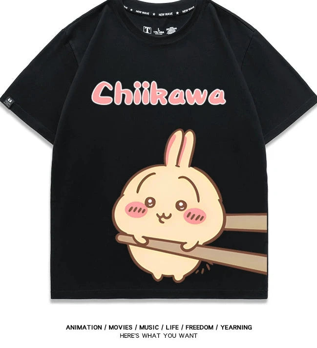 Chiikawa Q version co-branded short-sleeved T-shirt cotton loose men's and women's couple clothes