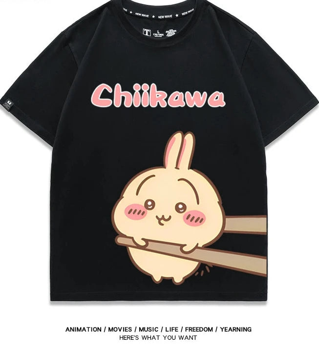 Chiikawa Q version co-branded short-sleeved T-shirt cotton loose men's and women's couple clothes