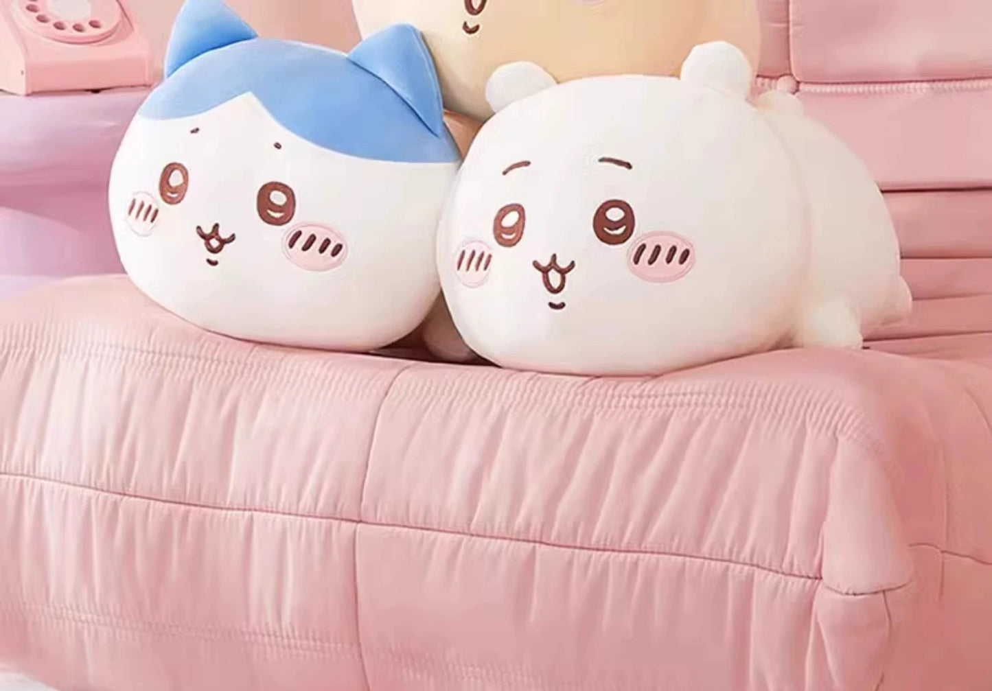 miniso official chiikawa, Usagi and Hachiware prone cushion plushies 3rd edition