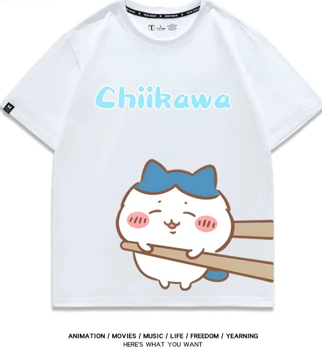 Chiikawa Q version co-branded short-sleeved T-shirt cotton loose men's and women's couple clothes