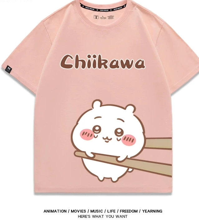 Chiikawa Q version co-branded short-sleeved T-shirt cotton loose men's and women's couple clothes