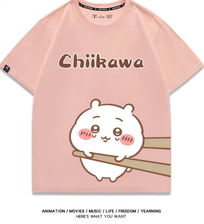 Chiikawa Q version co-branded short-sleeved T-shirt cotton loose men's and women's couple clothes