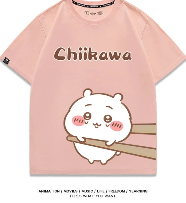 Chiikawa Q version co-branded short-sleeved T-shirt cotton loose men's and women's couple clothes