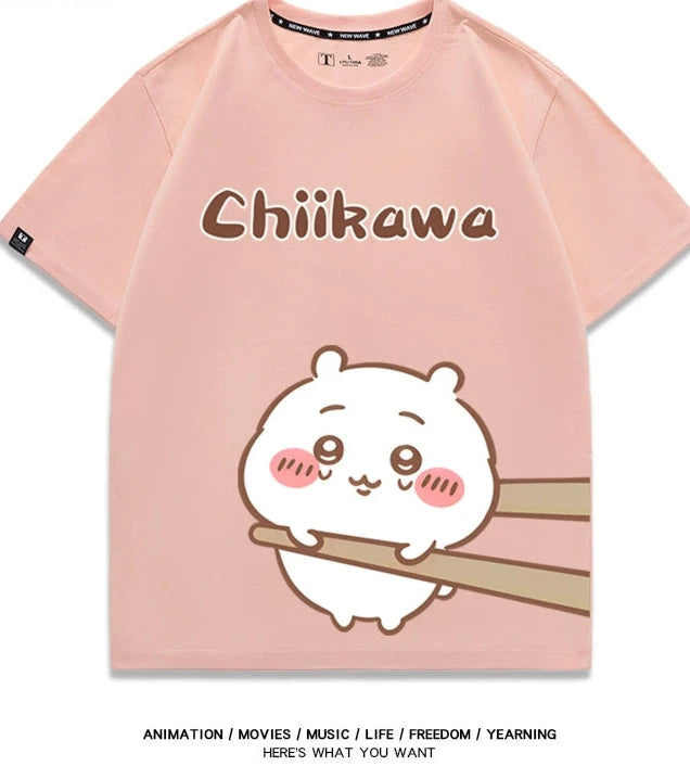 Chiikawa Q version co-branded short-sleeved T-shirt cotton loose men's and women's couple clothes