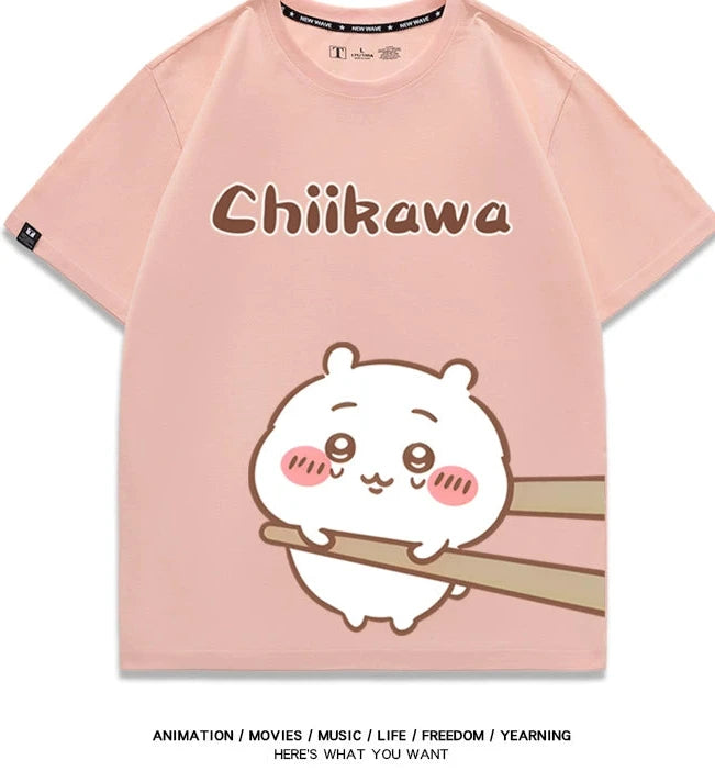 Chiikawa Q version co-branded short-sleeved T-shirt cotton loose men's and women's couple clothes