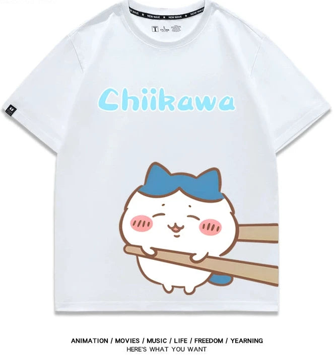 Chiikawa Q version co-branded short-sleeved T-shirt cotton loose men's and women's couple clothes