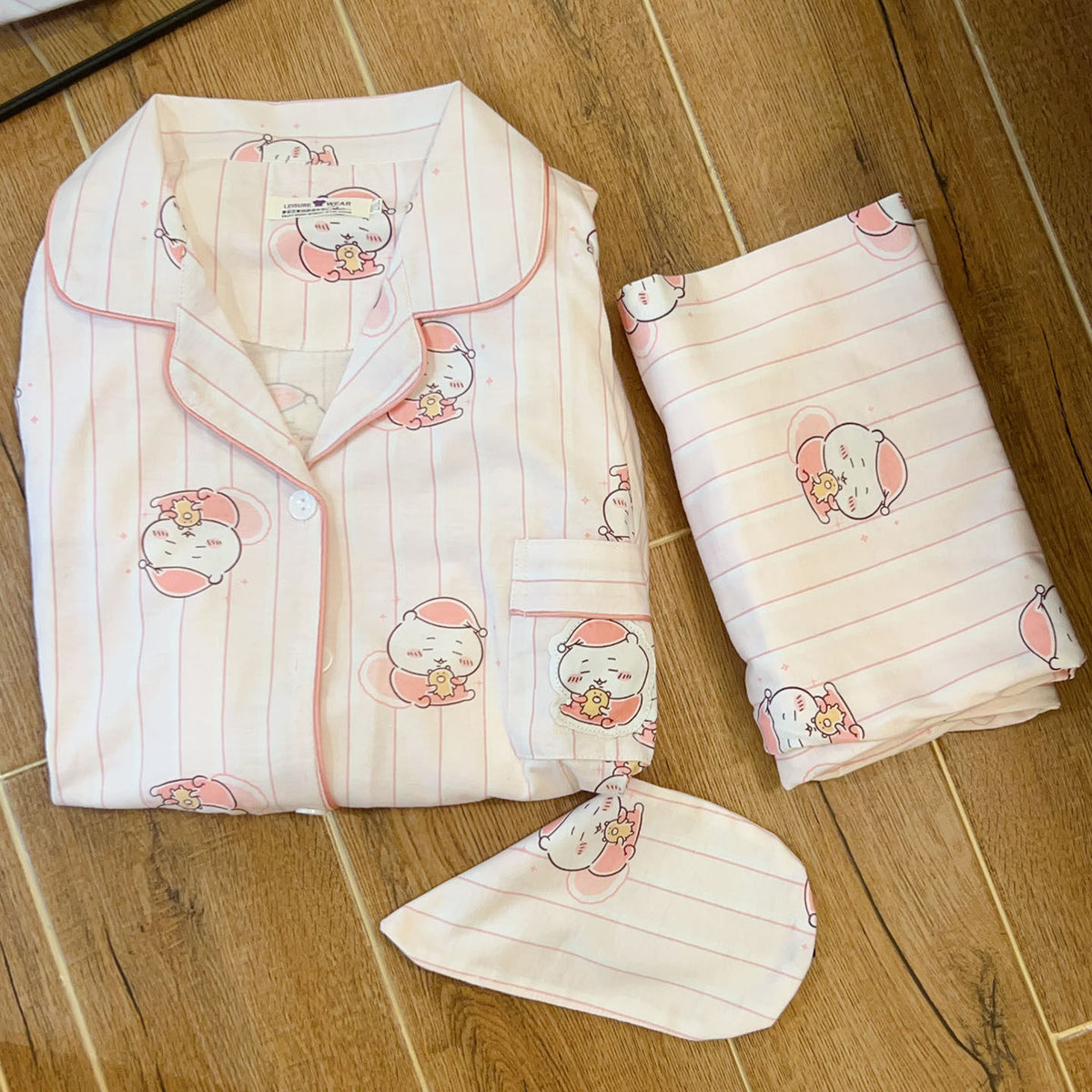 Chiikawa Usagi Hachiware Momonga long-sleeve striped pajamas