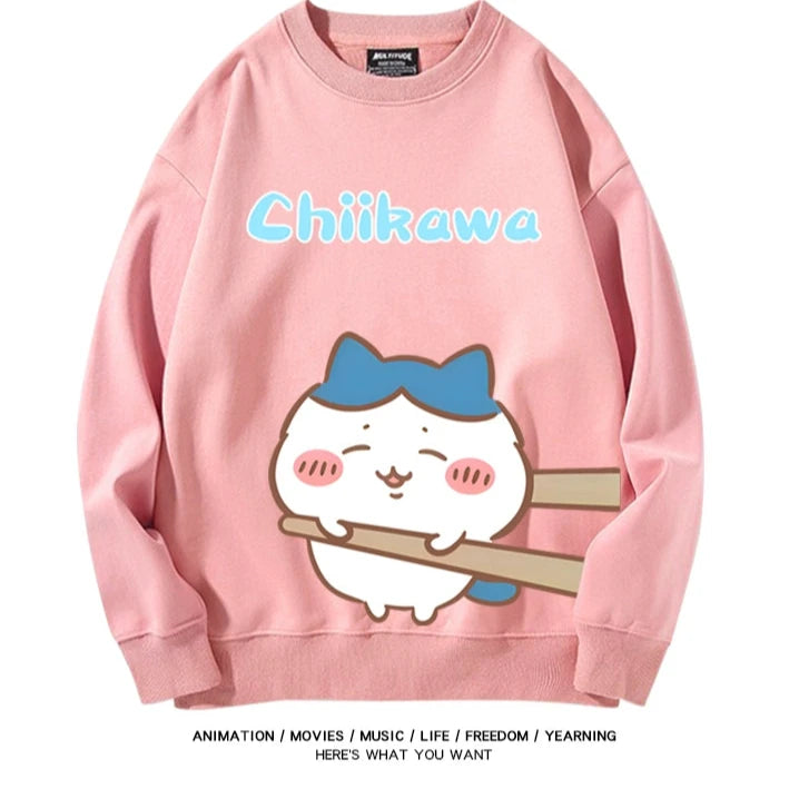 Chiikawa Neck Long-sleeved Men's and Women's Tops