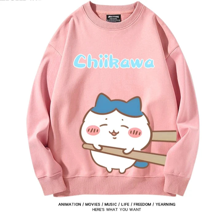 Chiikawa Neck Long-sleeved Men's and Women's Tops