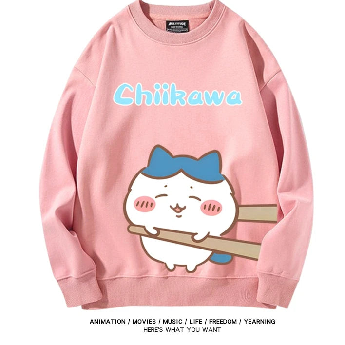 Chiikawa Neck Long-sleeved Men's and Women's Tops