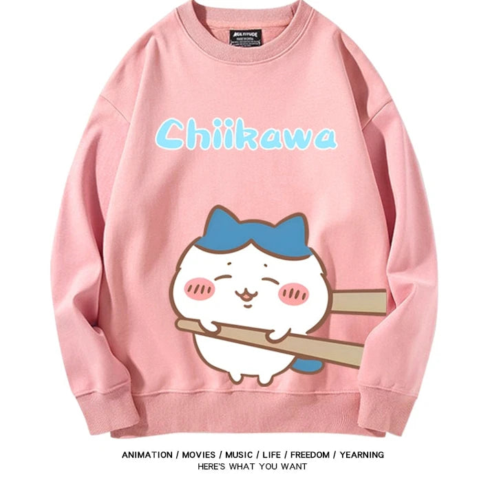 Chiikawa Neck Long-sleeved Men's and Women's Tops